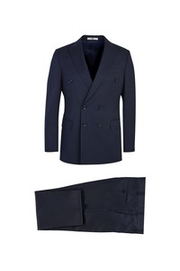Erkek Giyim - Regular Fit Yünlü Çizgili Kruvaze Takım Elbise