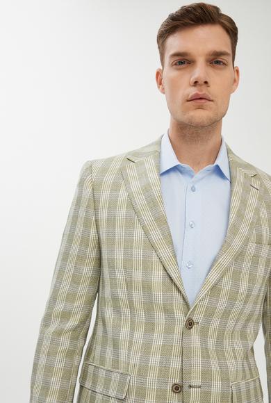 Erkek Giyim - Açık Yeşil 46 Beden Regular Fit Ekose Ceket