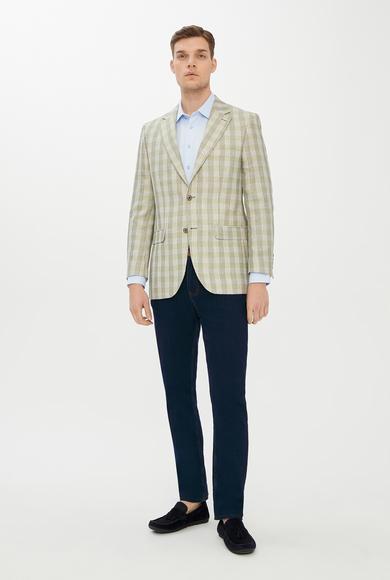 Erkek Giyim - Açık Yeşil 46 Beden Regular Fit Ekose Ceket