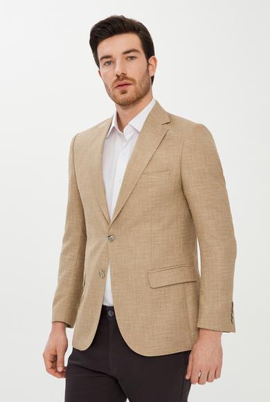 Erkek Giyim - AÇIK BEJ 50 Beden Klasik Desenli Ceket