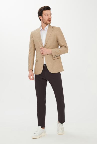 Erkek Giyim - AÇIK BEJ 50 Beden Klasik Desenli Ceket