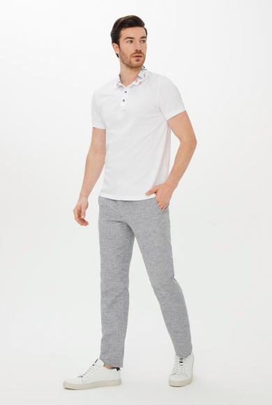 Erkek Giyim - BEYAZ XL Beden Polo Yaka Regular Fit Desenli Tişört