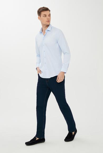 Erkek Giyim - UÇUK MAVİ XXL Beden Uzun Kol Slim Fit Desenli Gömlek