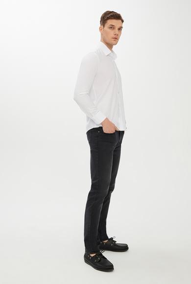 Erkek Giyim - BEYAZ XXL Beden Uzun Kol Slim Fit Desenli Gömlek