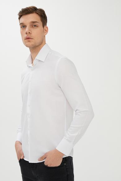 Erkek Giyim - BEYAZ XS Beden Uzun Kol Slim Fit Desenli Gömlek