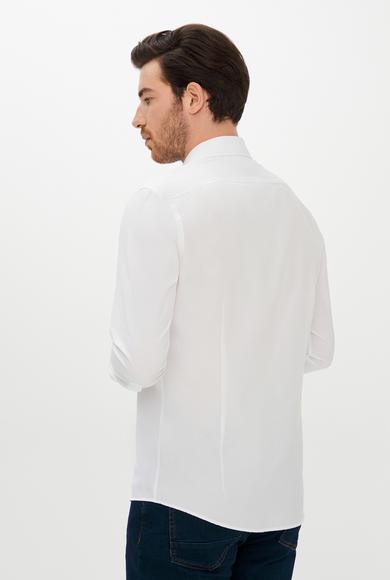 Erkek Giyim - BEYAZ XS Beden Uzun Kol Slim Fit Desenli Gömlek