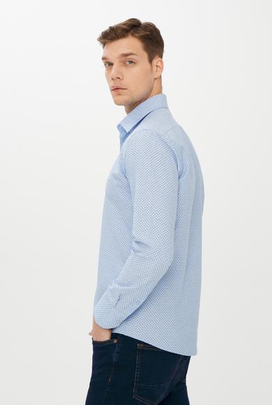 Erkek Giyim - AÇIK MAVİ S Beden Uzun Kol Slim Fit Desenli Gömlek