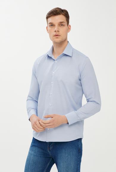 Erkek Giyim - AQUA MAVİSİ XXL Beden Uzun Kol Slim Fit Desenli Gömlek