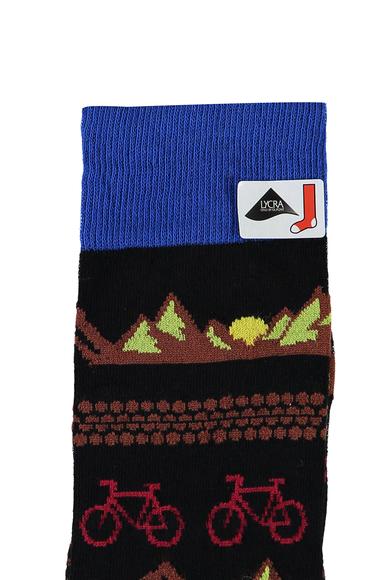 Erkek Giyim - SİYAH 40-44 Beden Desenli Çorap
