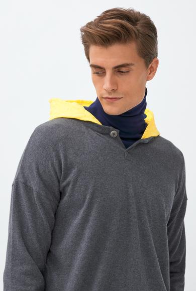 Erkek Giyim - ORTA ANTRASİT XL Beden Kapüşonlu Triko/Sweatshirt