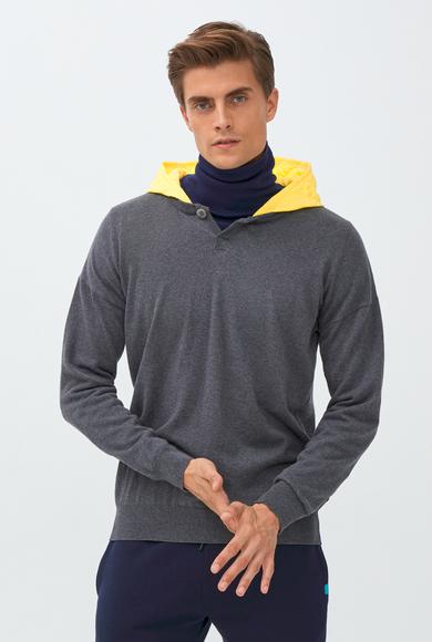 Erkek Giyim - ORTA ANTRASİT XL Beden Kapüşonlu Triko/Sweatshirt