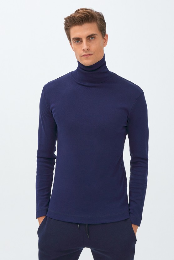 Erkek Giyim - Balıkçı Yaka Slim Fit Sweatshirt