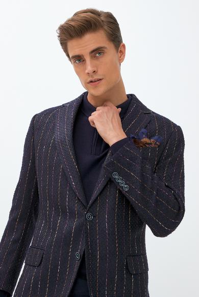 Erkek Giyim - AÇIK MAVİ 52 Beden Regular Fit Çizgili Ceket