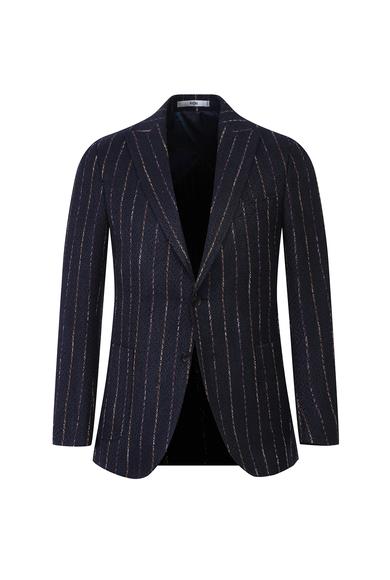 Erkek Giyim - ORTA HAKİ 52 Beden Regular Fit Çizgili Ceket
