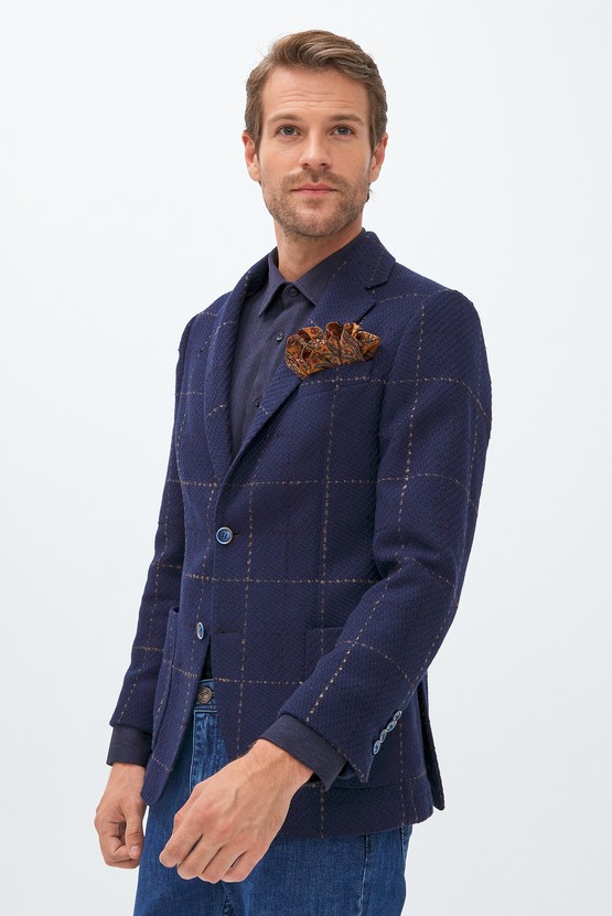 Erkek Giyim - Regular Fit Yünlü Desenli Ceket