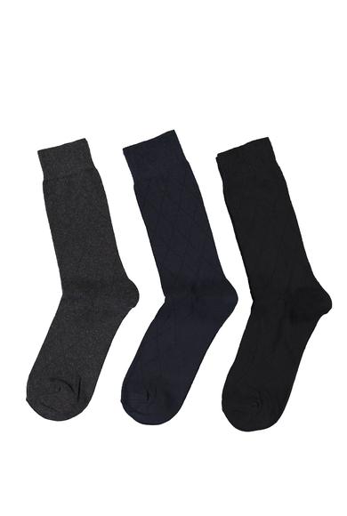 Erkek Giyim - SİYAH 40-44 Beden 3'lü Desenli Çorap Seti