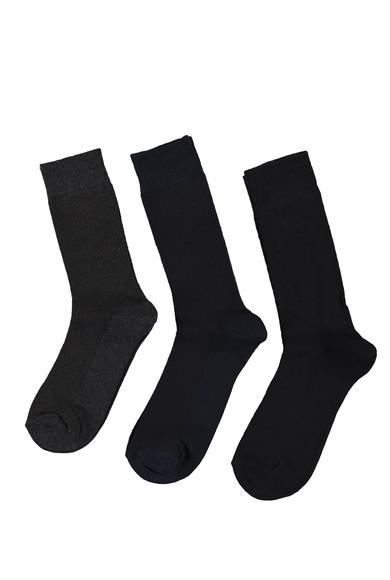 Erkek Giyim - SİYAH 40-44 Beden 3'lü Düz Çorap Seti
