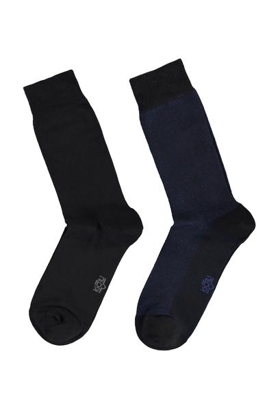Erkek Giyim - SİYAH 39-41 Beden 2'li Desenli Çorap