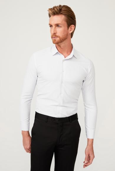 Erkek Giyim - AÇIK GRİ L Beden Uzun Kol Slim Fit Çizgili Gömlek
