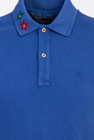 Erkek Giyim - KOYU LACİVERT XXL Beden Polo Yaka Slim Fit Nakışlı Tişört