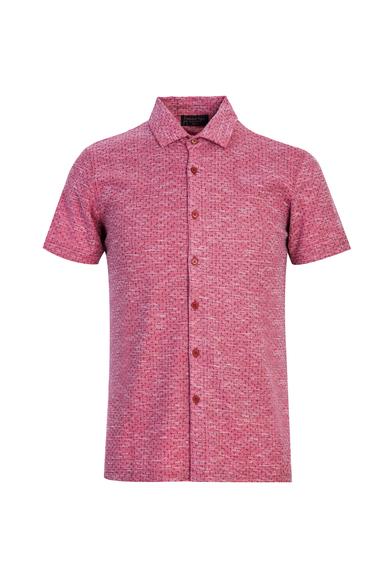 Erkek Giyim - AÇIK KIRMIZI XL Beden Polo Yaka Slim Fit Düğmeli Desenli Tişört