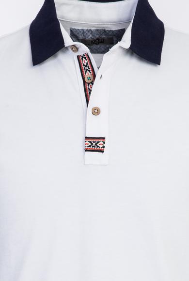 Erkek Giyim - BEYAZ M Beden Polo Yaka Slim Fit Desenli Tişört