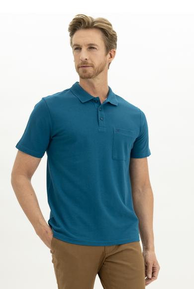 Erkek Giyim - KOYU PETROL L Beden Polo Yaka Regular Fit Nakışlı Tişört