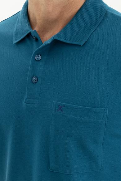 Erkek Giyim - KOYU PETROL S Beden Polo Yaka Regular Fit Nakışlı Tişört