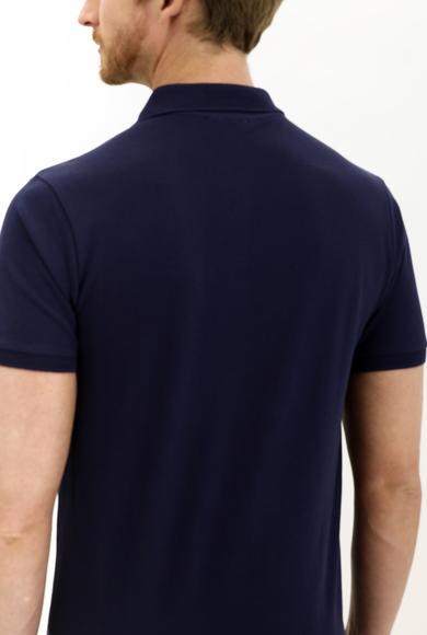 Erkek Giyim - ORTA LACİVERT 3X Beden Polo Yaka Slim Fit Nakışlı Tişört