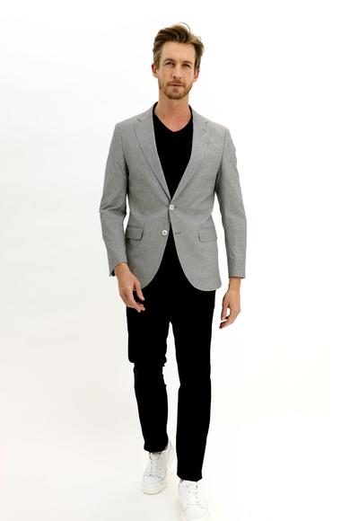 Erkek Giyim - AÇIK GRİ 54 Beden Klasik Desenli Ceket