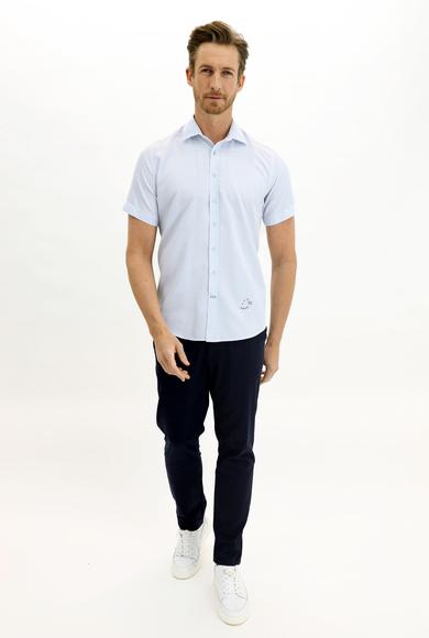 Erkek Giyim - UÇUK MAVİ L Beden Kısa Kol Regular Fit Desenli Gömlek