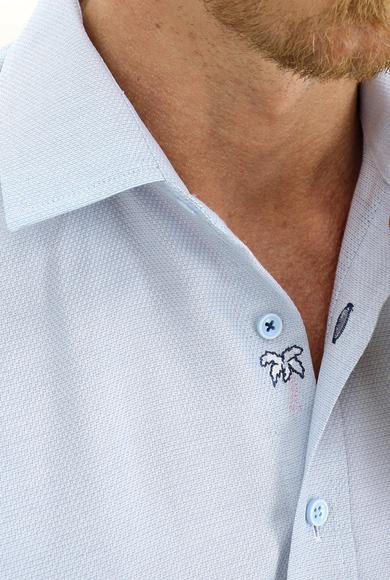 Erkek Giyim - AÇIK MAVİ XL Beden Kısa Kol Regular Fit Desenli Gömlek