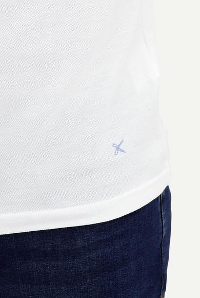 Erkek Giyim - BEYAZ XXL Beden Polo Yaka Slim Fit Nakışlı Tişört
