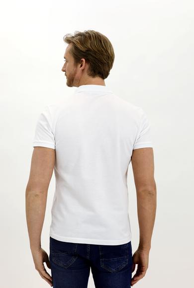 Erkek Giyim - BEYAZ XXL Beden Polo Yaka Slim Fit Nakışlı Tişört