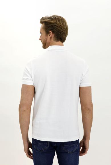 Erkek Giyim - BEYAZ L Beden Polo Yaka Regular Fit Nakışlı Tişört