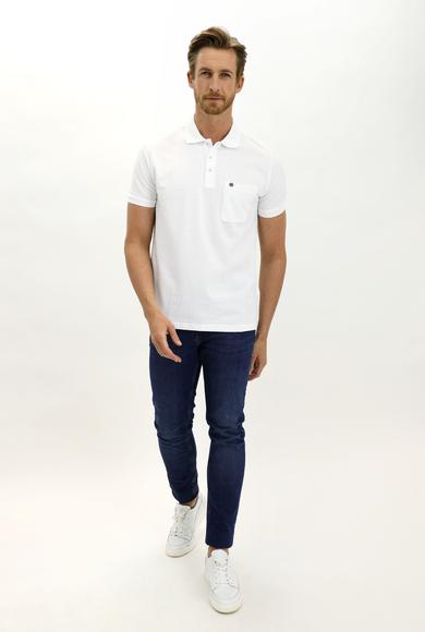 Erkek Giyim - BEYAZ L Beden Polo Yaka Regular Fit Nakışlı Tişört