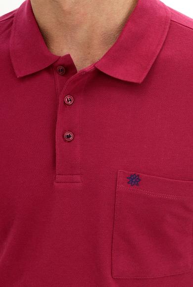 Erkek Giyim - VİŞNE L Beden Polo Yaka Regular Fit Nakışlı Tişört