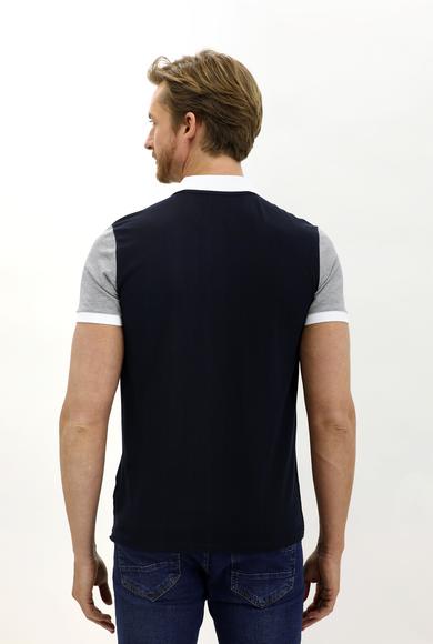 Erkek Giyim - KOYU LACİVERT L Beden Polo Yaka Slim Fit Desenli Tişört