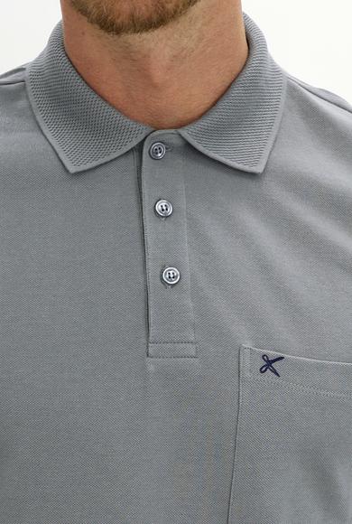 Erkek Giyim - ORTA GRİ S Beden Polo Yaka Regular Fit Nakışlı Tişört