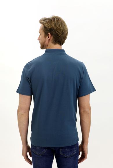 Erkek Giyim - KOYU İNDİGO S Beden Polo Yaka Regular Fit Nakışlı Tişört