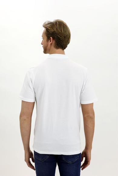Erkek Giyim - BEYAZ S Beden Polo Yaka Regular Fit Nakışlı Tişört