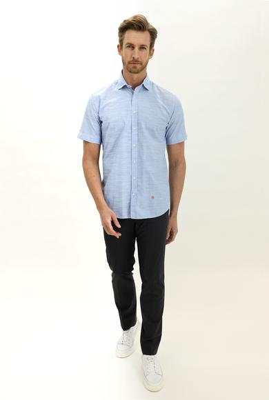 Erkek Giyim - GÖK MAVİSİ 3X Beden Kısa Kol Regular Fit Desenli Gömlek