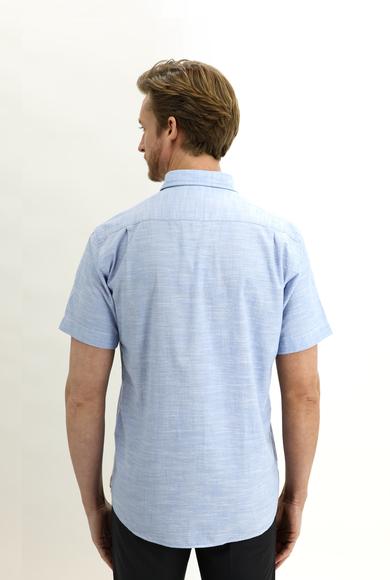 Erkek Giyim - GÖK MAVİSİ 3X Beden Kısa Kol Regular Fit Desenli Gömlek