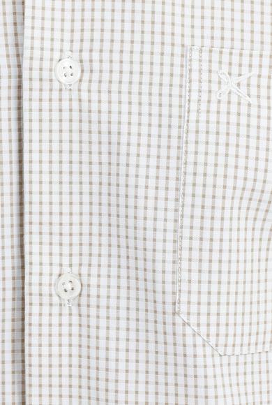 Erkek Giyim - AÇIK KAHVE M Beden Uzun Kol Regular Fit Kareli Gömlek