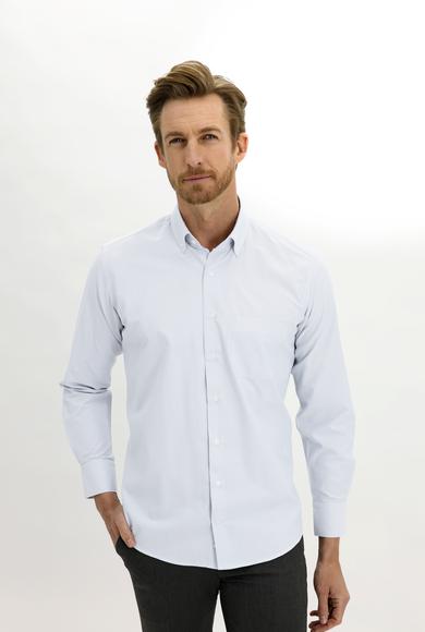 Erkek Giyim - AÇIK MAVİ 3X Beden Uzun Kol Regular Fit Desenli Gömlek