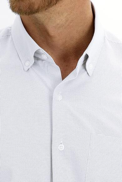 Erkek Giyim - BEYAZ M Beden Uzun Kol Regular Fit Desenli Gömlek