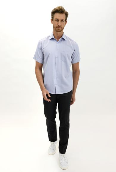 Erkek Giyim - ORTA LACİVERT XL Beden Kısa Kol Regular Fit Desenli Gömlek