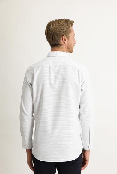 Erkek Giyim - KOYU MAVİ L Beden Uzun Kol Klasik Desenli Gömlek