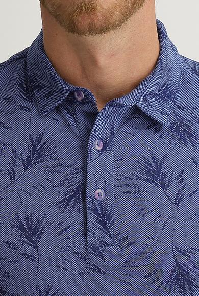 Erkek Giyim - ORTA LACİVERT M Beden Polo Yaka Regular Fit Desenli Tişört