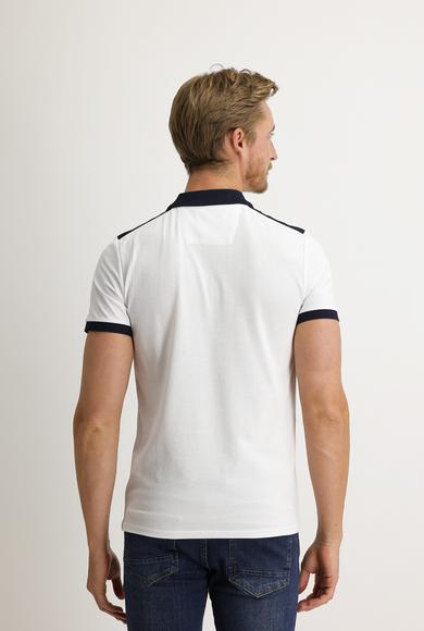 Erkek Giyim - BEYAZ XL Beden Polo Yaka Slim Fit Desenli Tişört